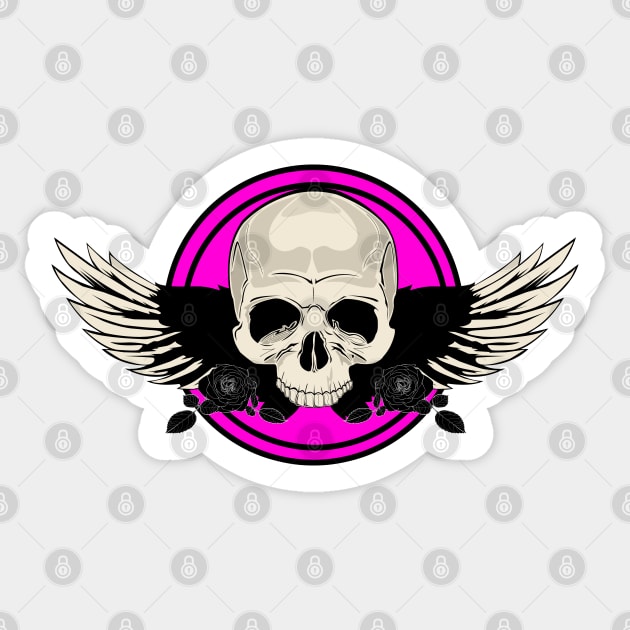 Wing Skull - PINK Sticker by adamzworld